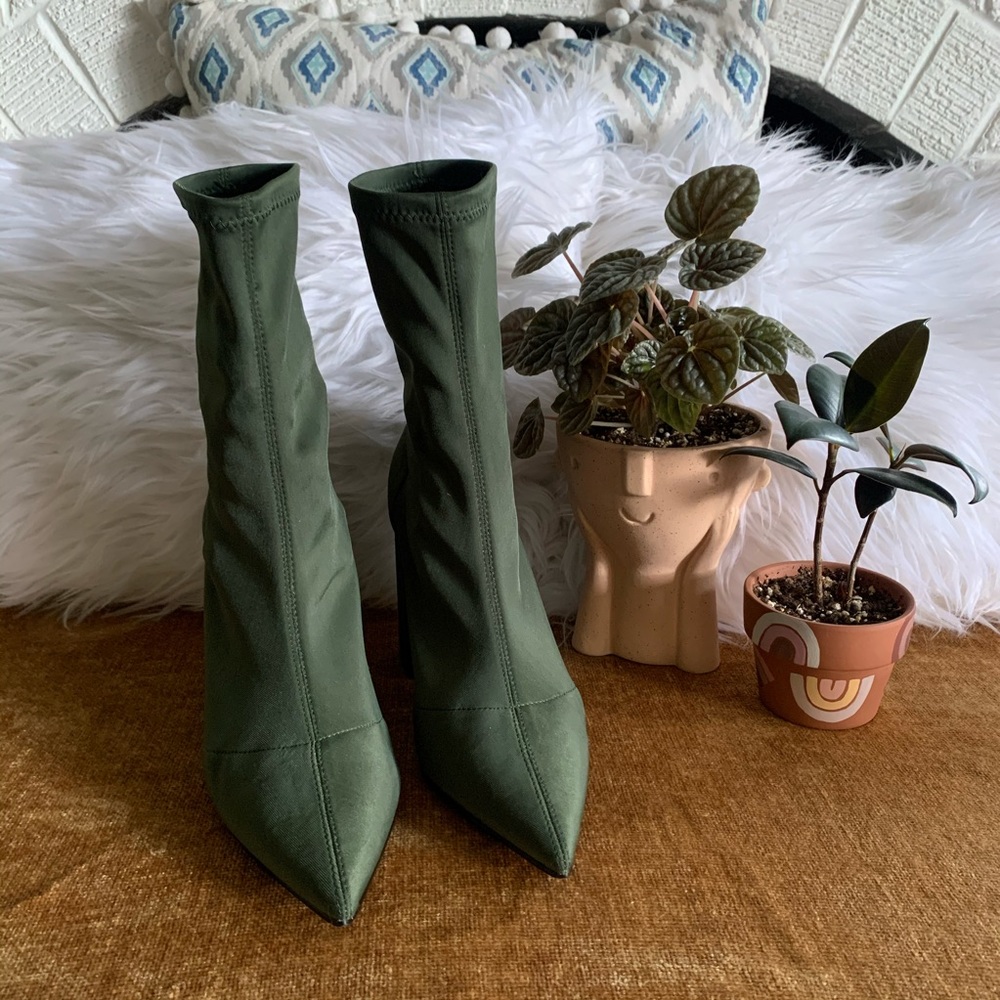 Chunky Heel Pointed Toe Sock Booties - image 3